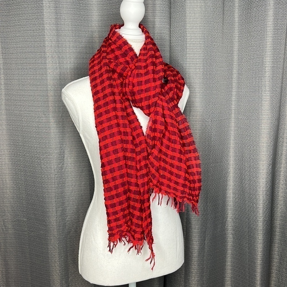 J. CREW MADE IN ITALY RED AND PURPLE PLAID SCARF